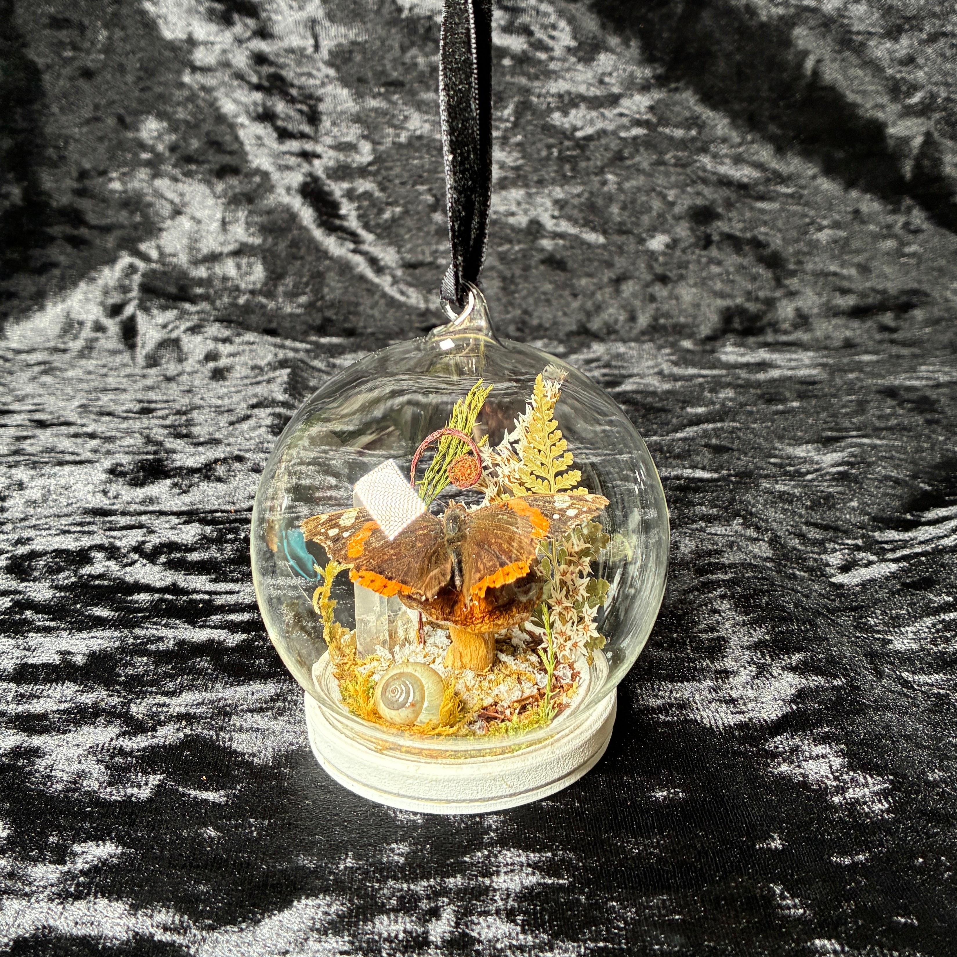 Red admiral butterfly glass bauble