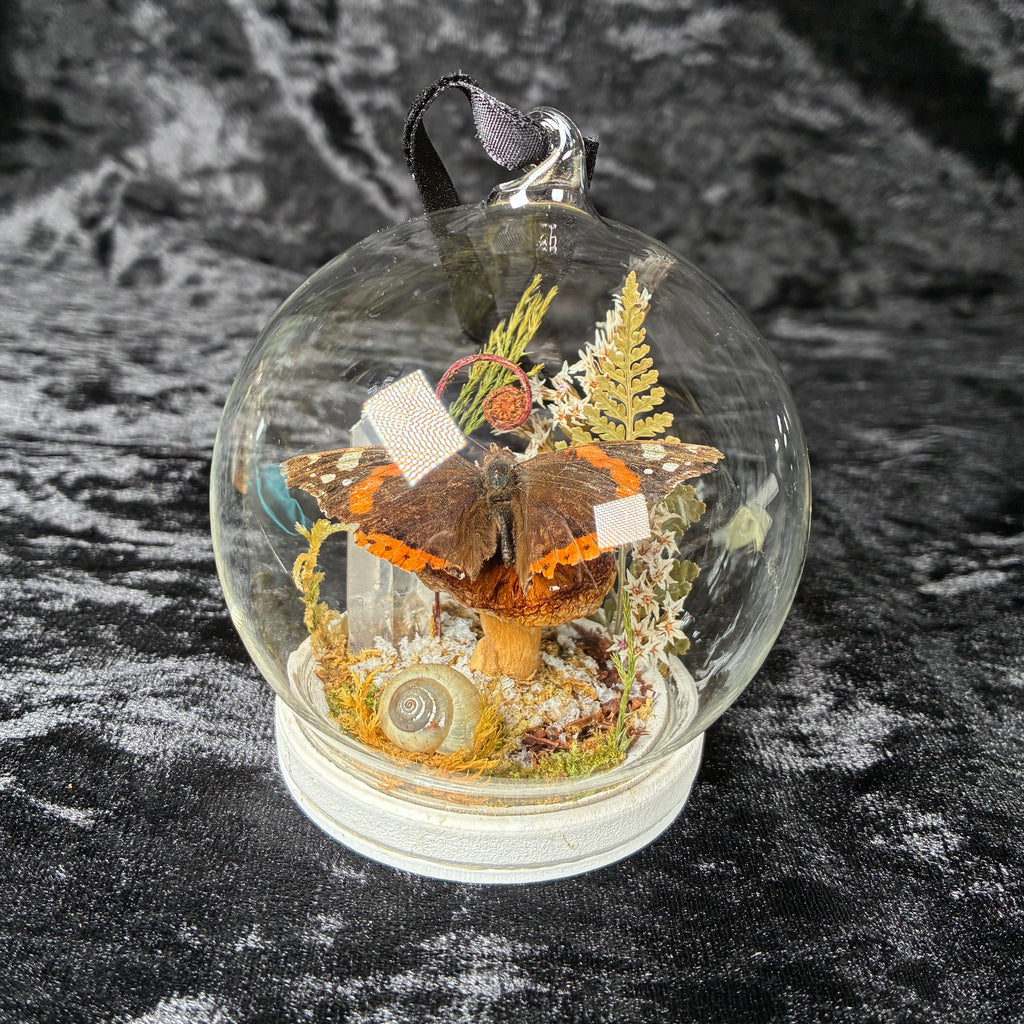 Red admiral butterfly glass bauble