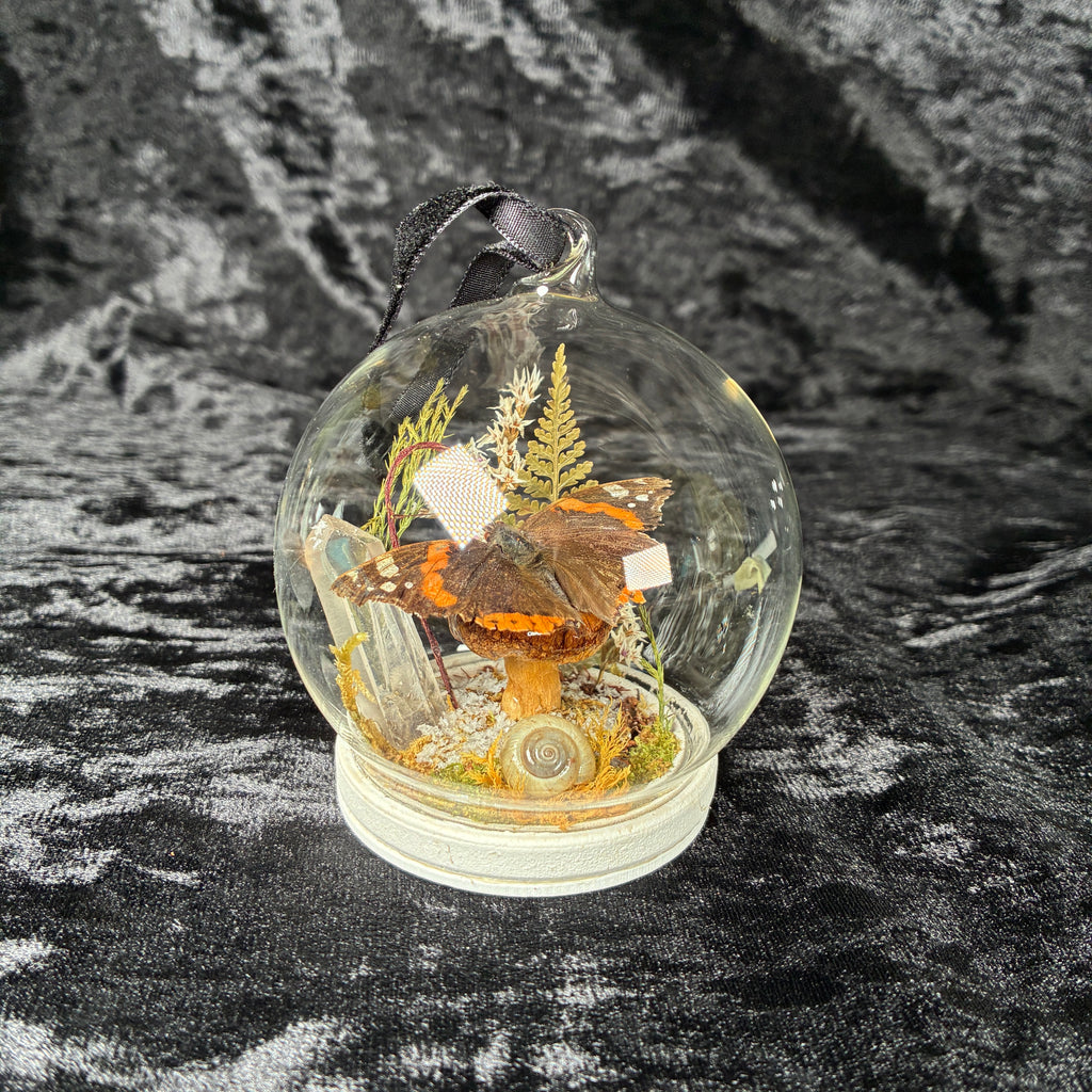 Red admiral butterfly glass bauble